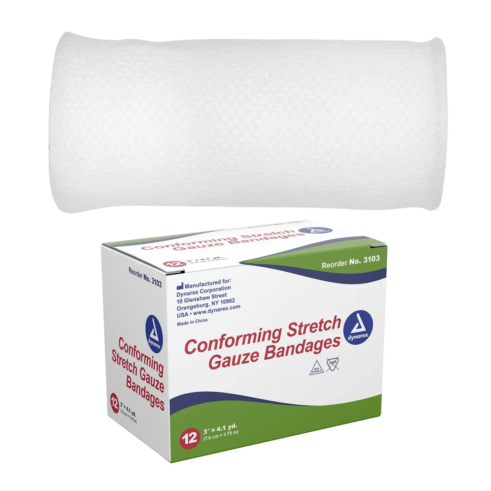 Dynarex Stretch Gauze Bandage Roll, Non-Sterile, 3 inch, Box/12