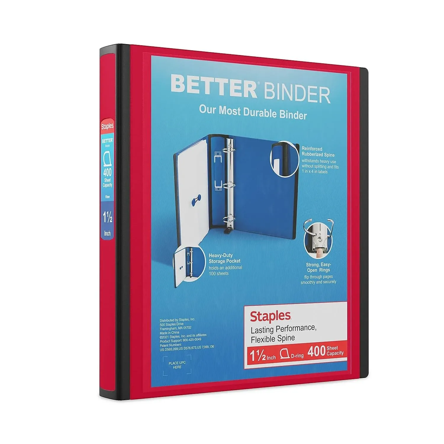 Staples 1.5&#034; 3-Ring Better Binder Red (18369) 807711