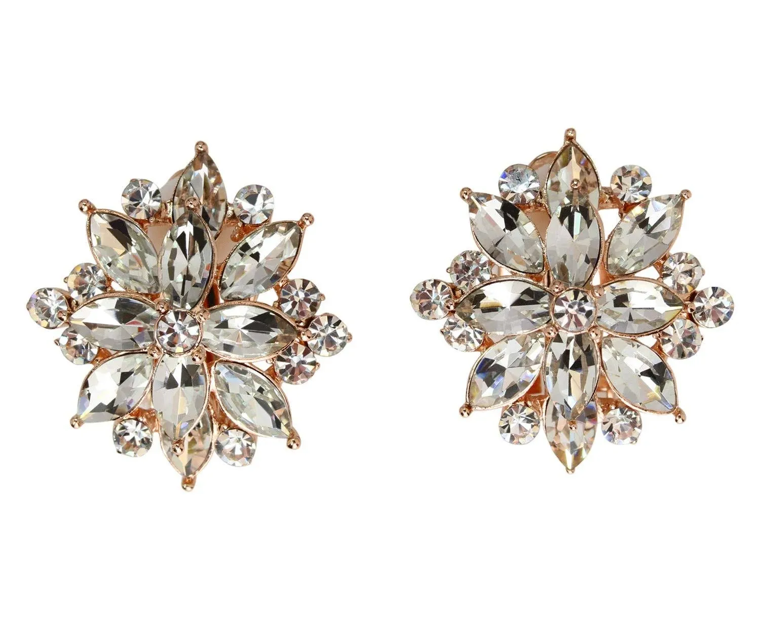 Faship Gorgeous Crystal Rhinestone Floral Clip on Earrings, Women's, Clear