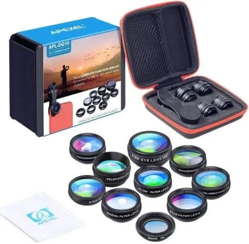 Apexel 52mm Filter Lens Kit (Graduated Filter Lens-Red Orange Yellow Blue, CPL, ND32, Star Lens-6 Point) for Smartphone Camera Canon Nikon Sony Olympus