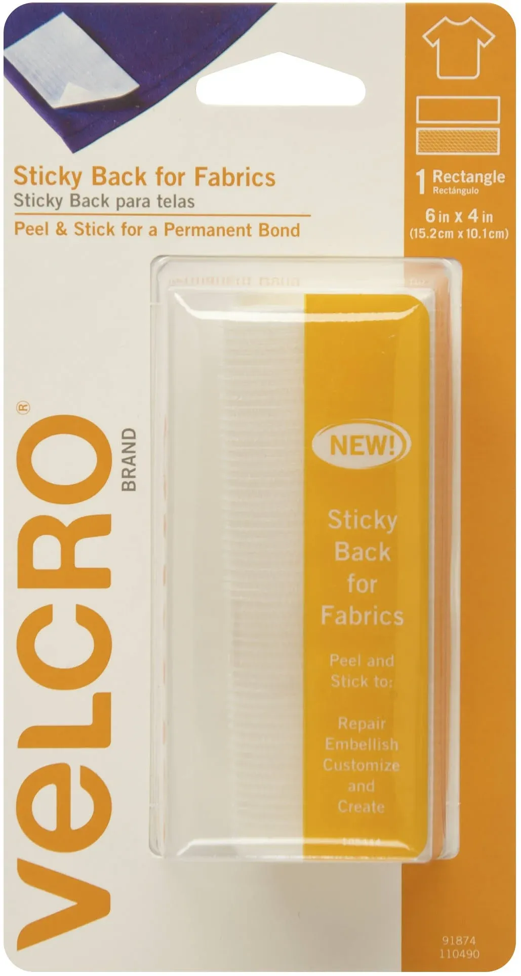 Velcro Brand Sticky Back for Fabric Tape 4"x6" White