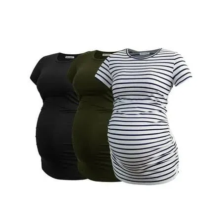 Smallshow Women's Maternity Tops Side Ruched Tunic T-Shirt Pregnancy Clothes