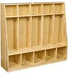 Amazon Basics Coat Locker Storage, 5-Section with Bench, 13"D x 54"W x 48"H, Natural-Pine Finish, For Classroom