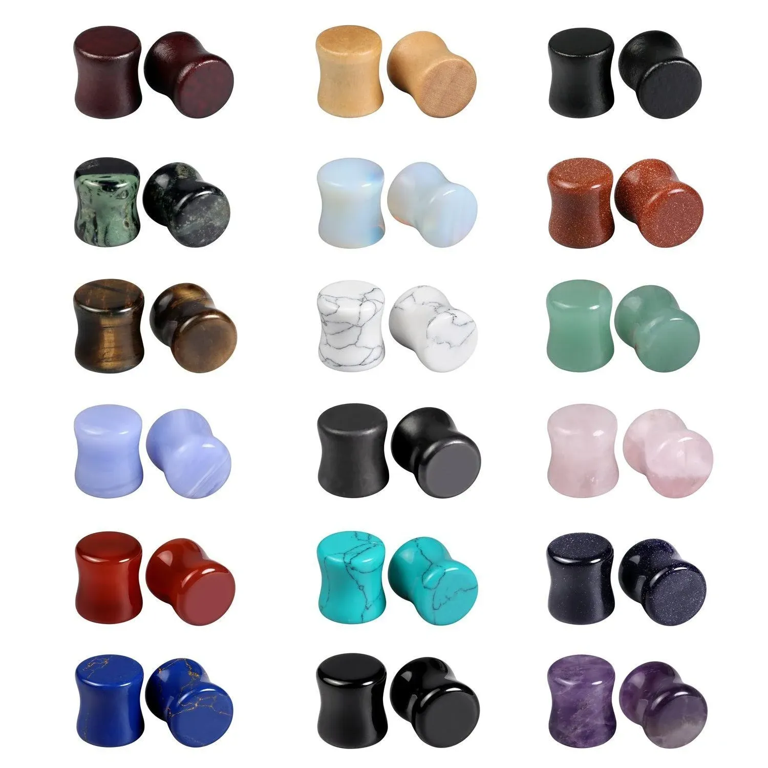 Evevil Mixed Stone Wood Double Flared Plugs Saddle Plug Ear Tunnels Expander ...