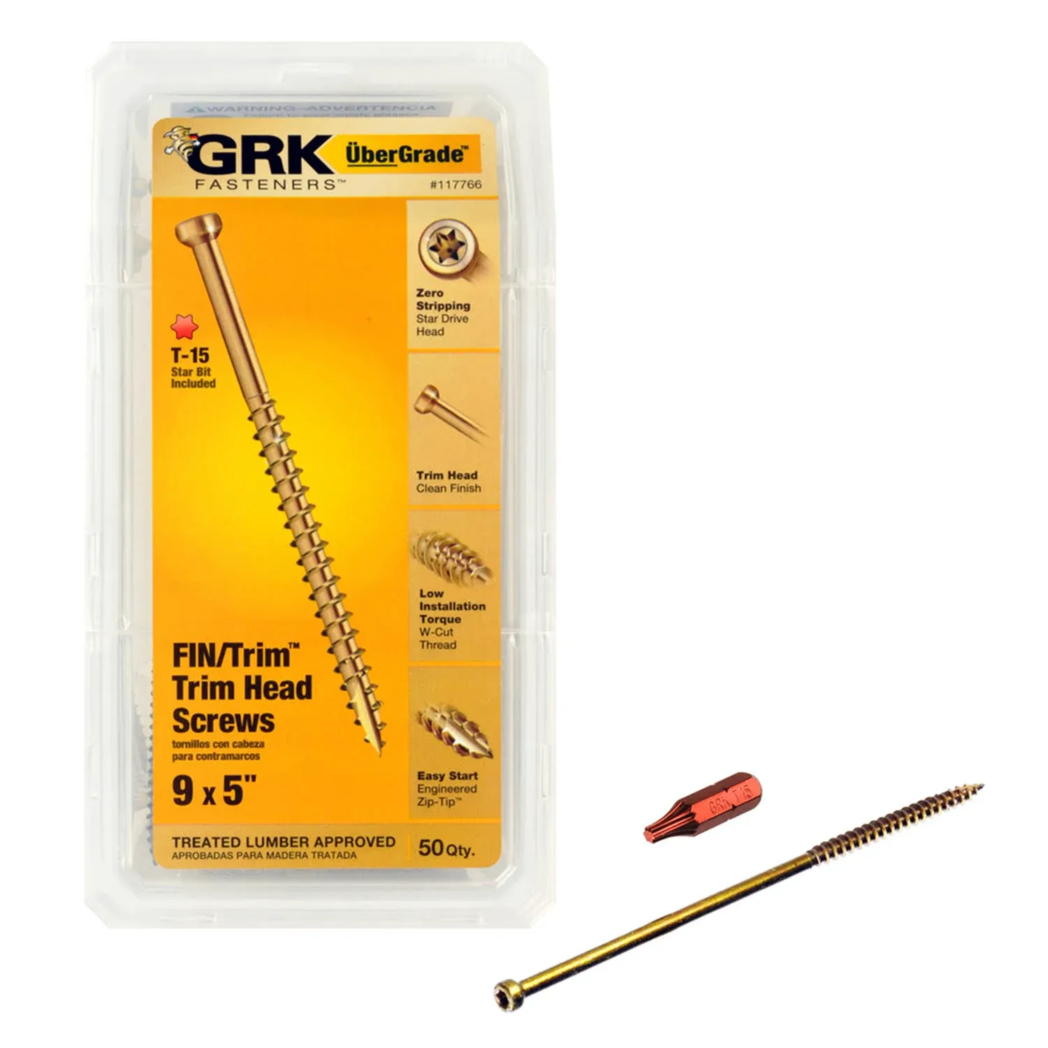 GRK Fasteners - 117766 - UberGrade No. 9 x 5 in. L Star Trim Head Construction Screws - 50/Pack