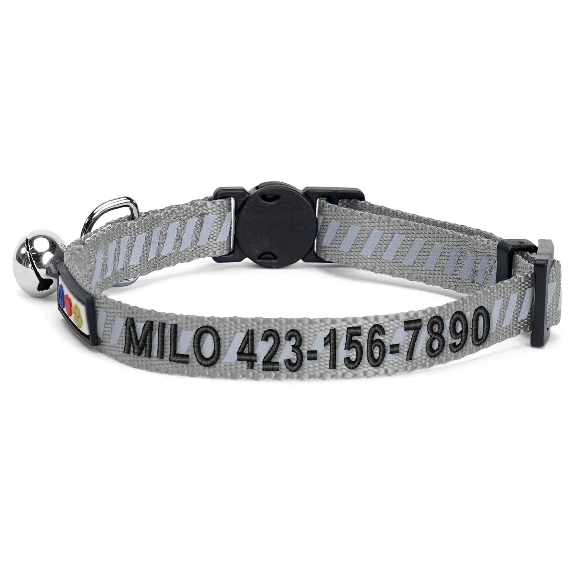 Pawtitas Grey Personalized Reflective Cat Collar, X-Small