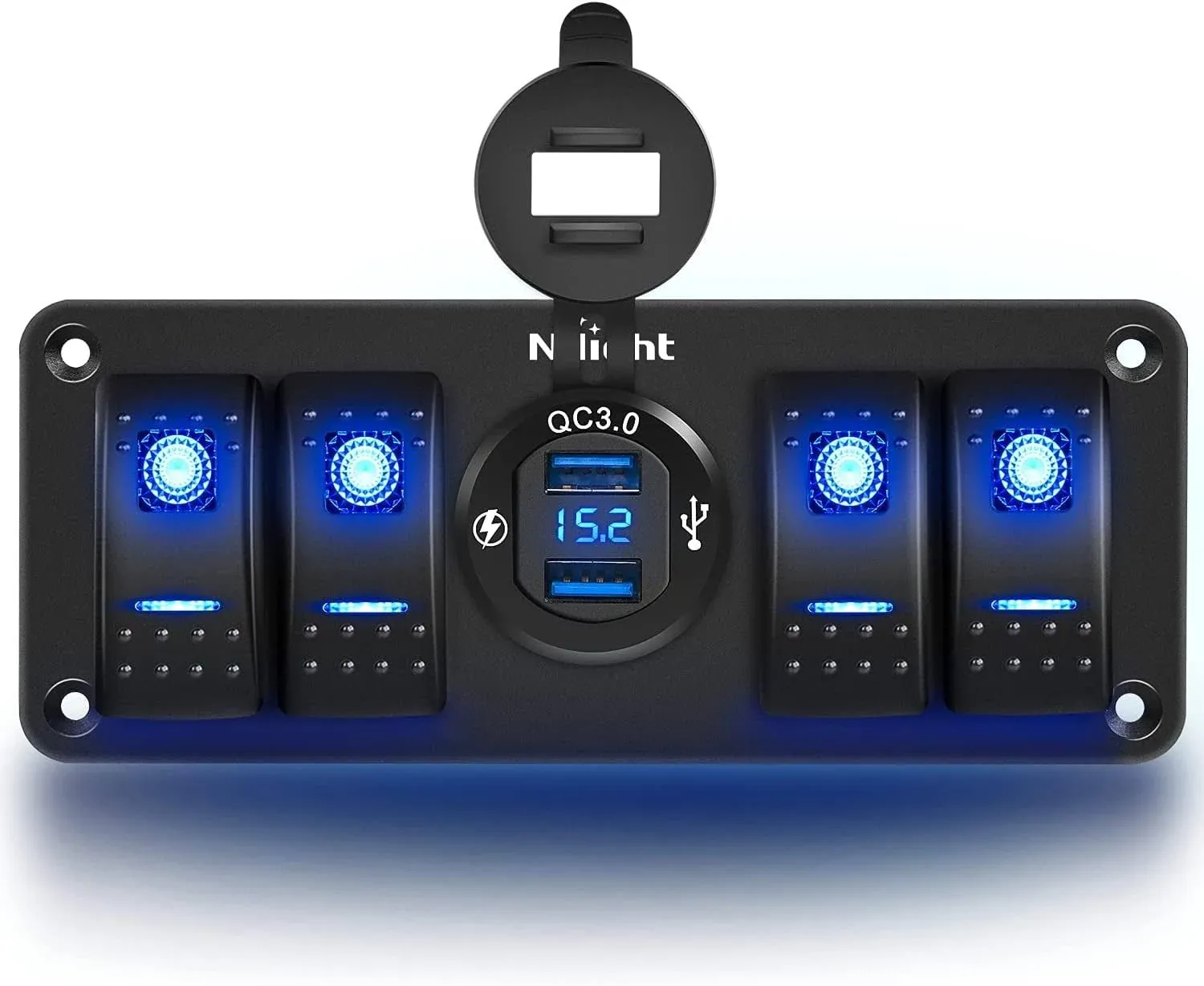 Nilight 4 Gang Rocker Switch Panel QC3.0 Dual USB Charger Voltmeter for Car Boat