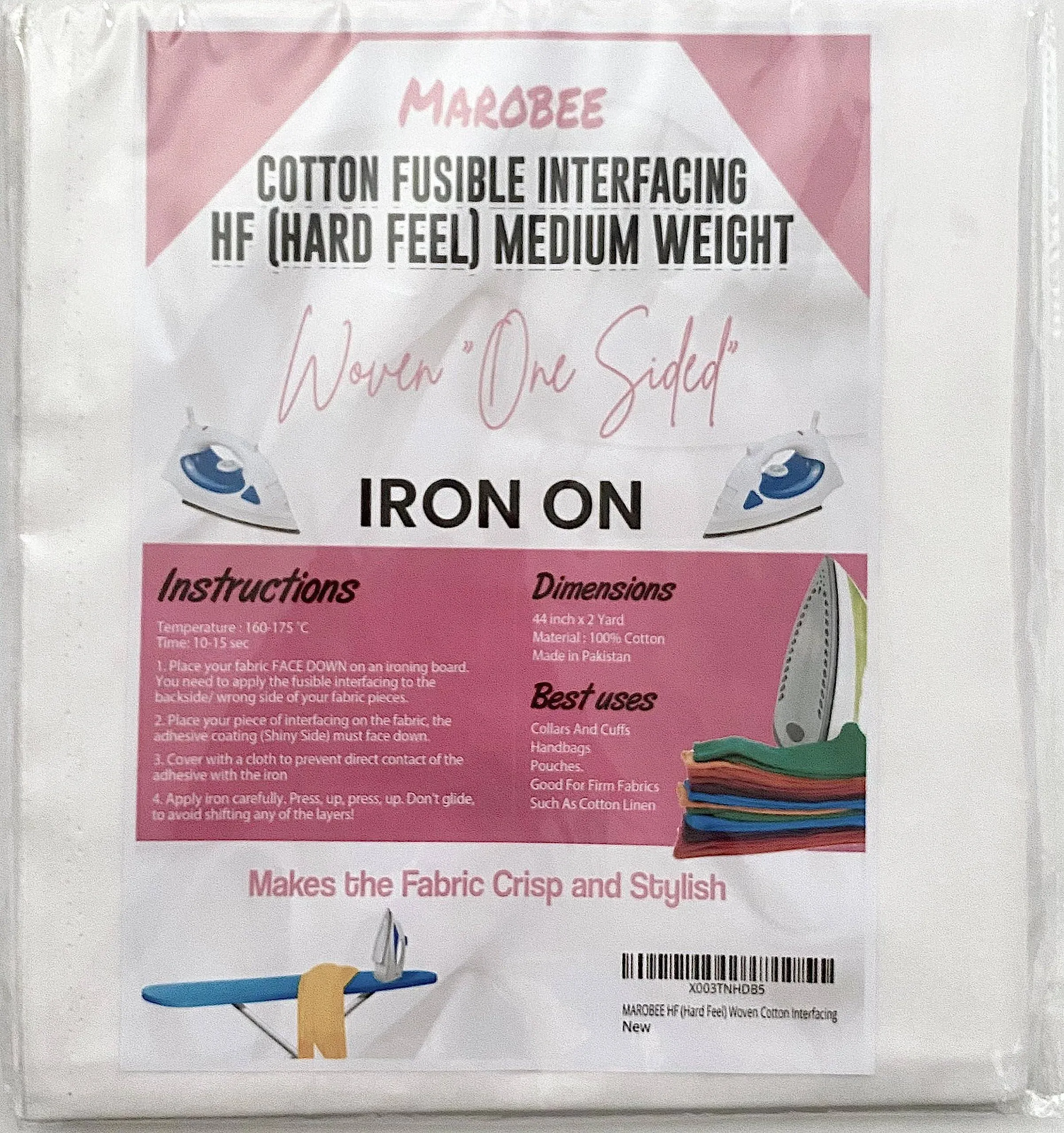 Woven Cotton Iron On Fusible Interfacing for Sewing Projects - 44 Inch x 2 Ya...