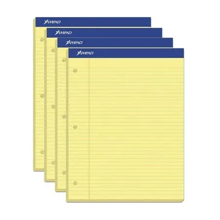 Ampad 20 246 226 Dual Pad, 4 Pack Double Sheets Legal Narrow Ruled, Canary 100