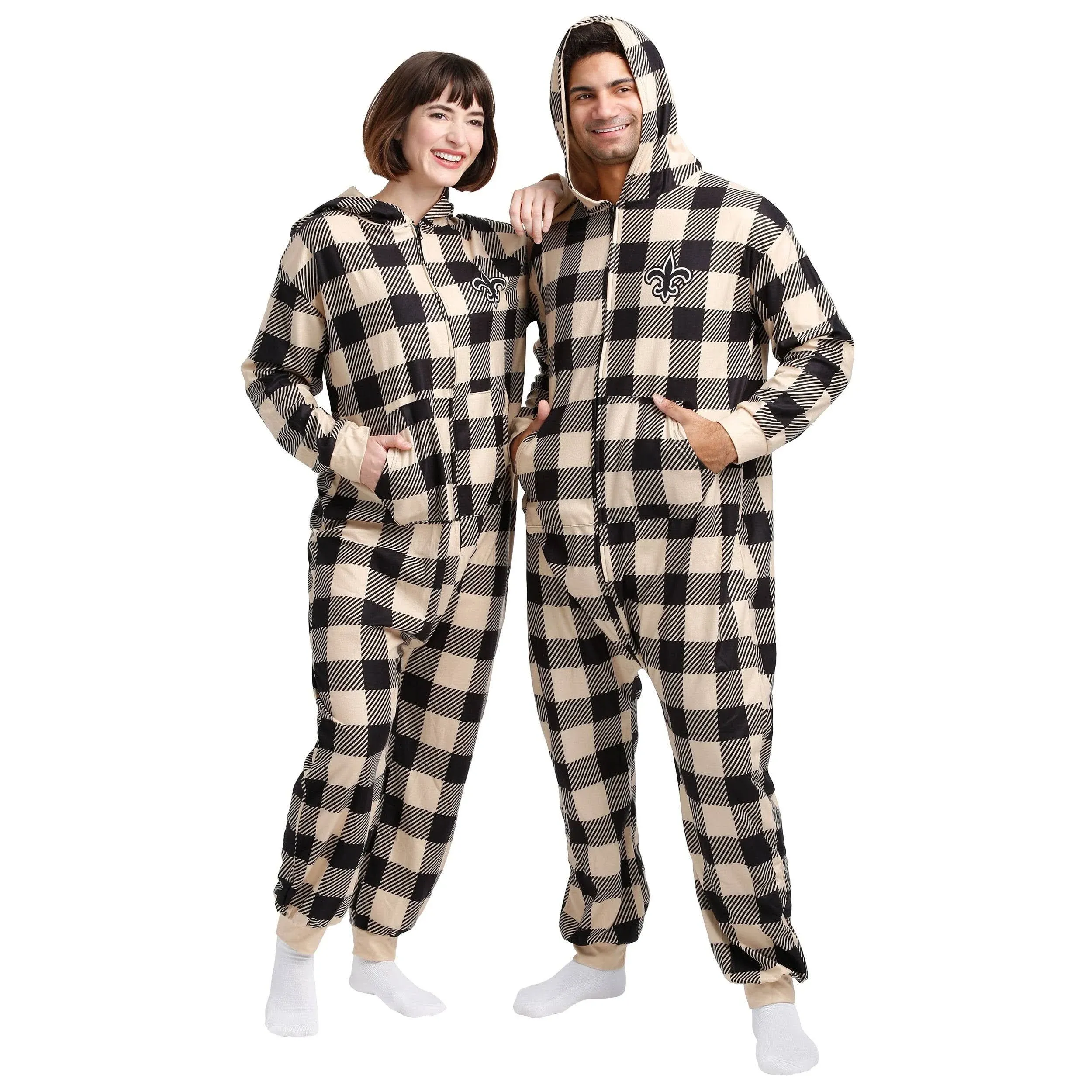 FOCO New Orleans Saints NFL Plaid One Piece Pajamas - M