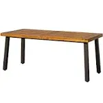 Devoko Home Acacia Wood Dining Table 6-Person Indoor Table with Iron Legs, Sandblast Finish, Natural Stained, Rustic Metal, 69 * 33 * 30 inch