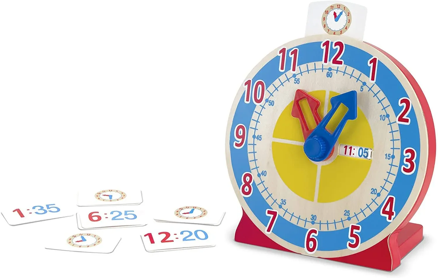 Melissa & Doug Turn & Tell Wooden Clock - Educational Toy With 12+ Reversible Time Cards , Red