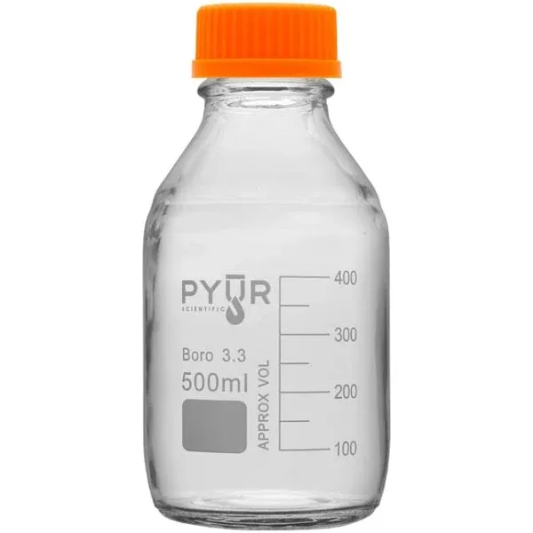 Pyur Scientific 500 ml Glass Reagent Media Storage Bottle GL45 Screw Cap