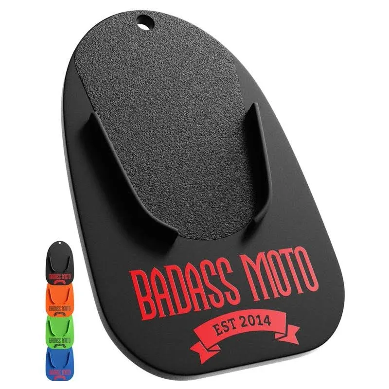 Badass Moto Motorcycle Kickstand Pad - Black - American Made in USA. Rugged, Durable w Color Choices - Kick Stand Coaster/Support Plate Helps Park Your Bike on Hot Pavement, Grass, Soft Ground