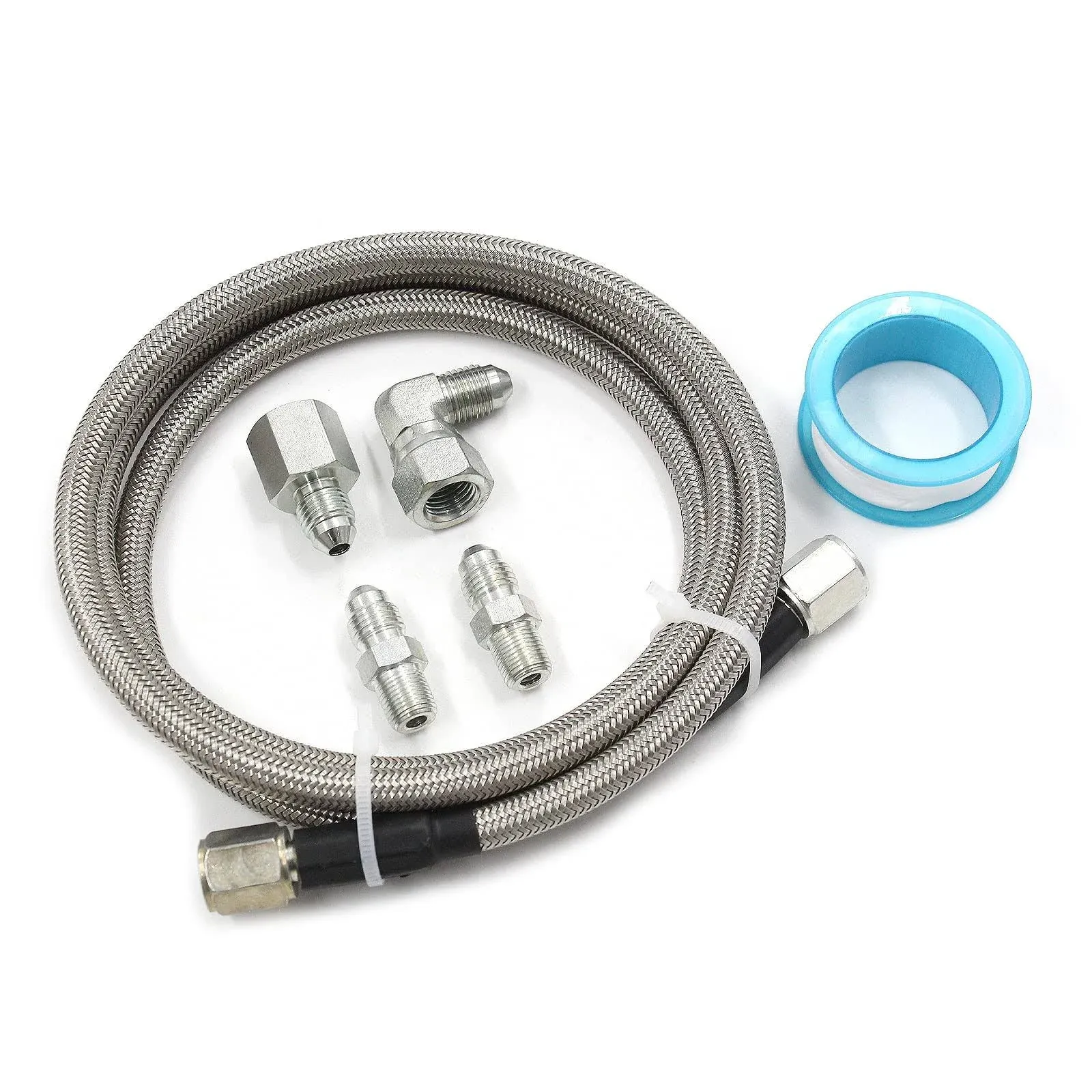 Steel Braided Turbo Oil Feed Line -4AN, Pressure Stainless Remote Turbocharger Sensor Teflon 4 AN Gauge Line Kit (48 inch)