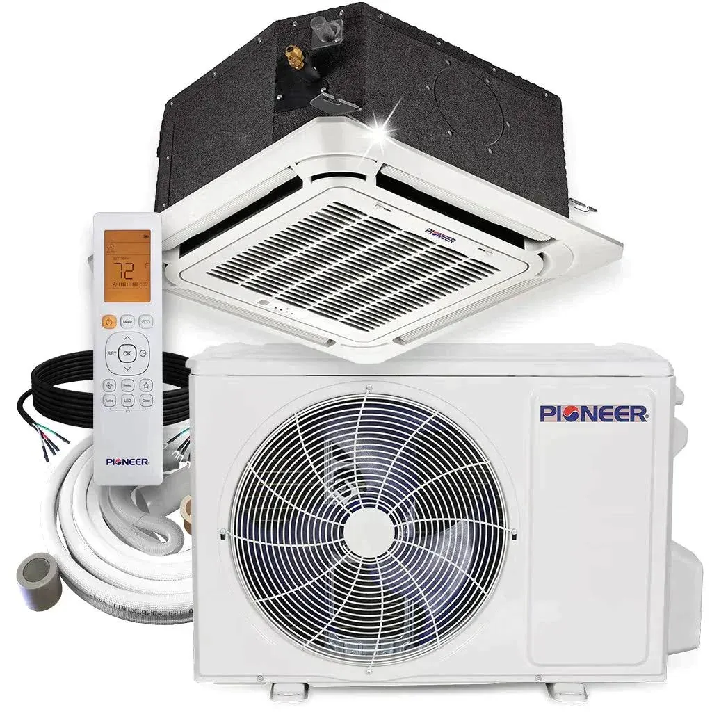 Pioneer 12,000 BTU 21.5 SEER 115V SEER 8-Way Compact Cassette Mini-Split Air Conditioner Heat Pump System Full Set