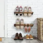 MyGift Set of 2 Solid Wooden Wall Mounted Shoe Rack Storage Organizer with Rustic Burnt Wood Finish, Hanging Footwear Holder for Closet, Mudroom, Entryway, Holds 4 Pairs