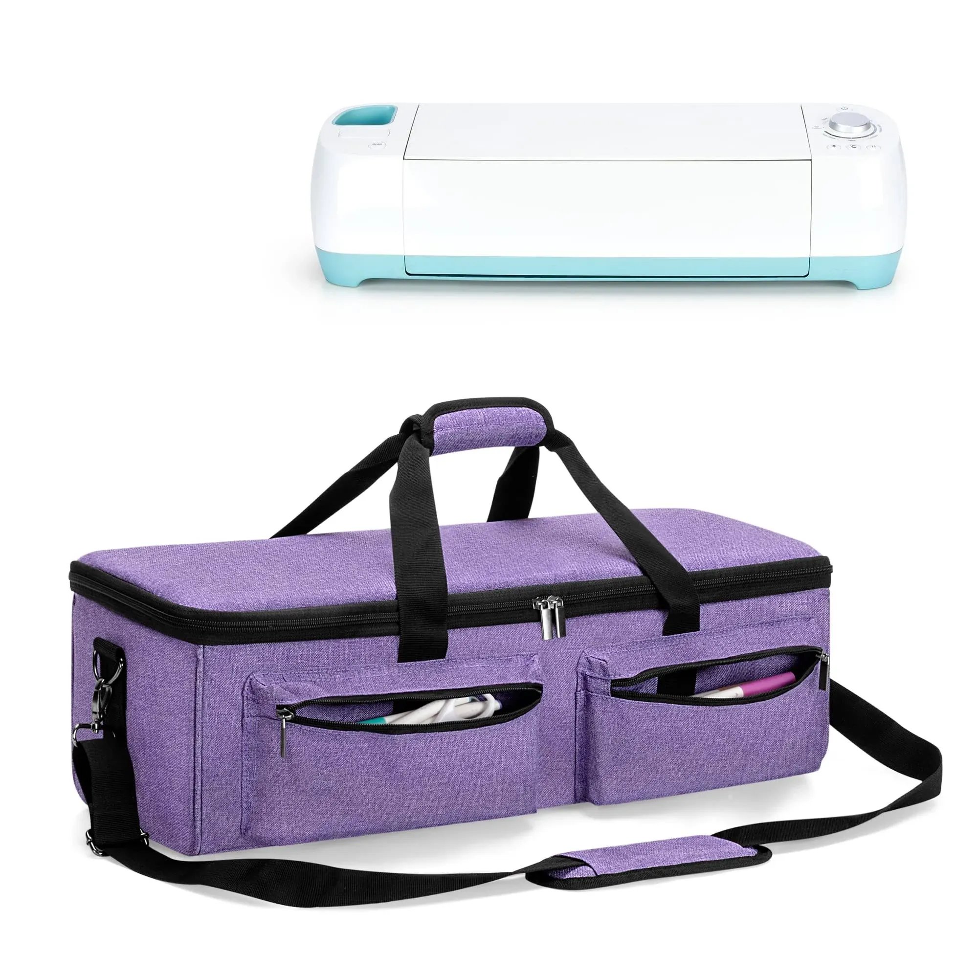 Yarwo Carrying Case with Bottom Board Compatible for Cricut Explore 3, Maker 3, Air 2, Cameo 4 and Cameo 3, Craft Storage Tote Bag with Pockets for Die Cut Machine and Supplies, Purple (Bag ONLY)