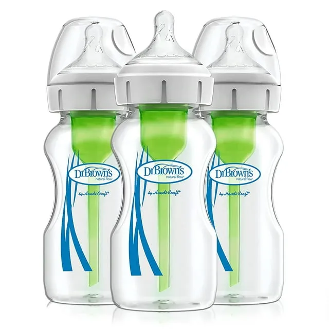 Dr. Brown's Options+ Wide-Neck Glass Baby Bottles, 9 Ounce, 3 9 Clear