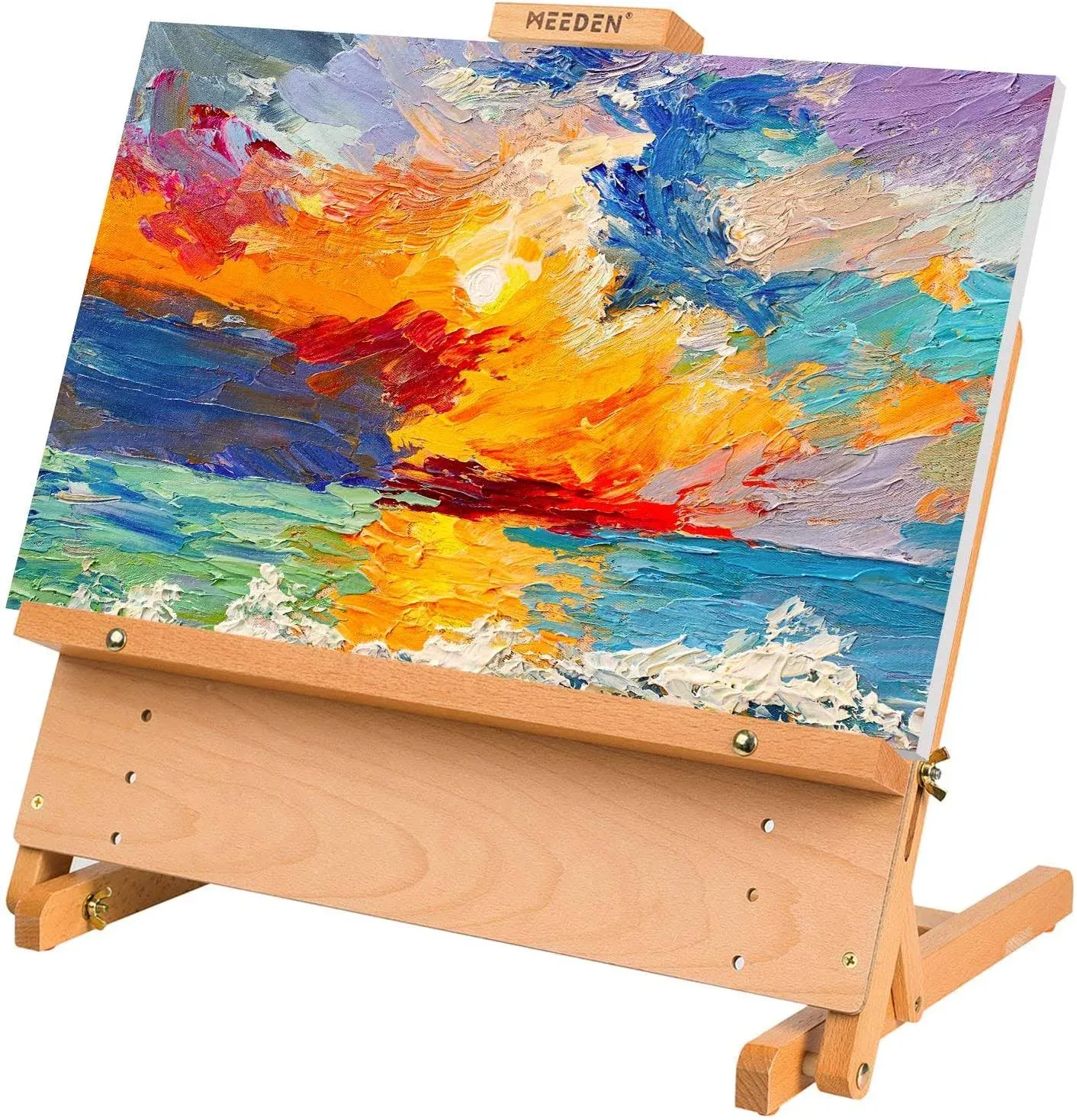 Large Drawing Board Easel, Solid Beech Wooden Tabletop H-Frame Adjustable Easel 