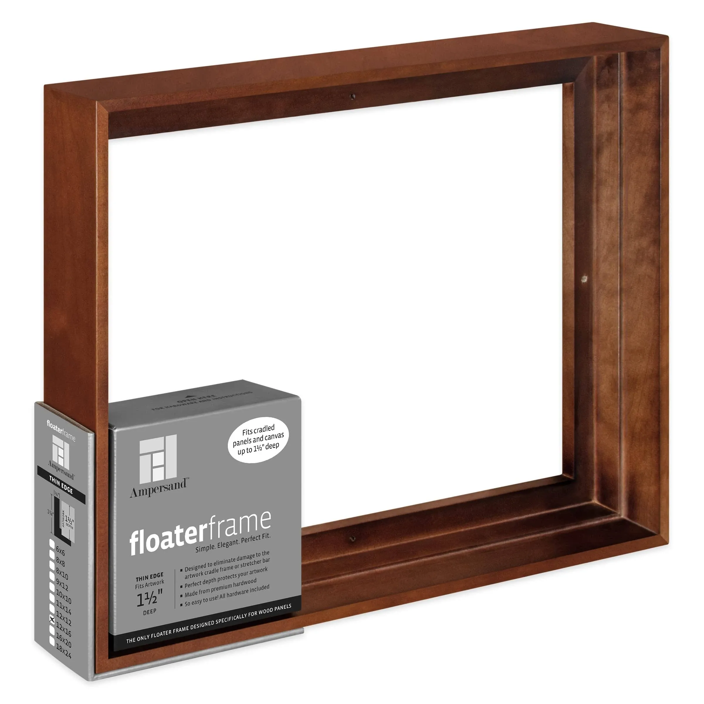 Ampersand Floater Frame - Thin, Walnut, 12 inch x 16 inch, 1-1/2 inch