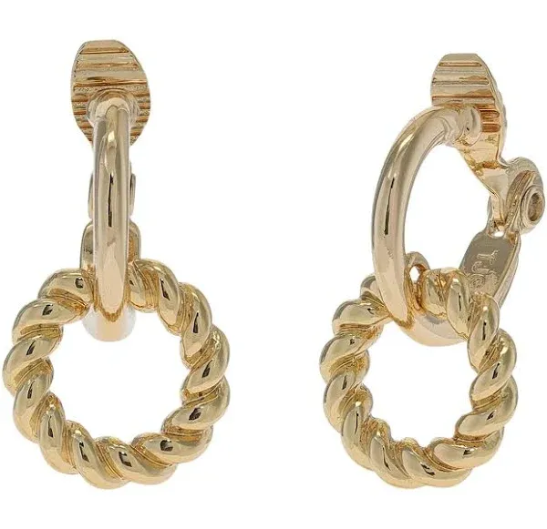 Lauren Ralph Lauren Gold-Tone Rope Drop Hoop Clip on Earrings - Gold