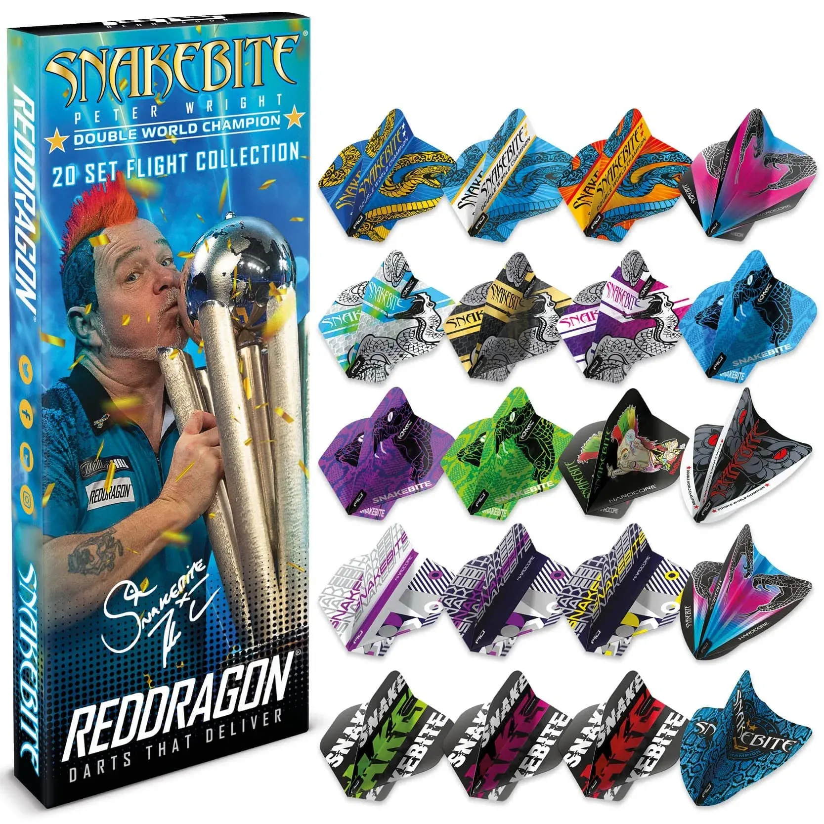 Red Dragon Peter Wright Snakebite DWC Flight Collection - 20 Sets of Dart Flights ...