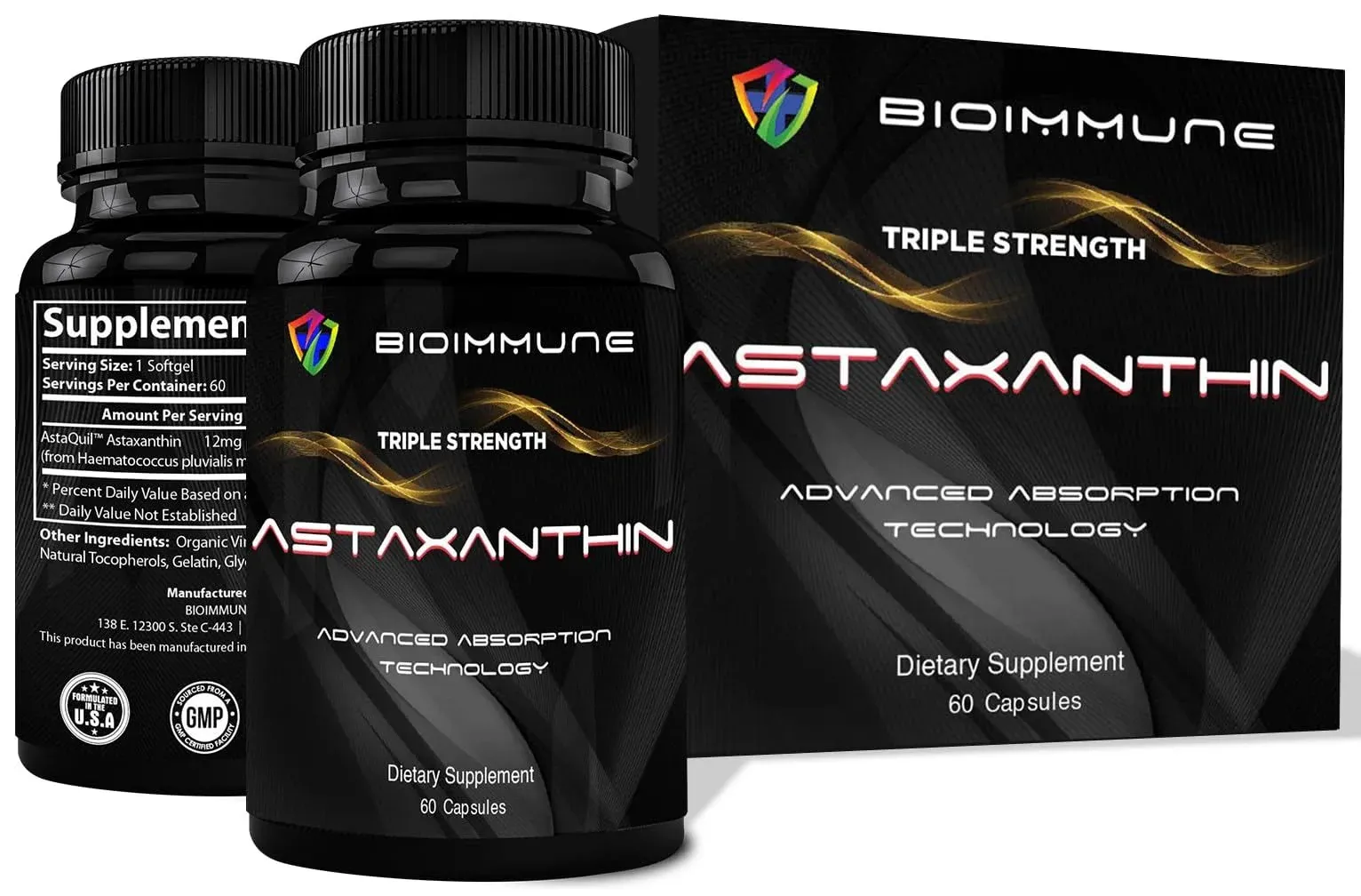 BioImmune AstaQuil™ Astaxantina Triple Strength 12mg Absorción Mejorada, 60 Cápsulas Blandas con Aceite de Coco Orgánico. Potente antioxidante para la salud de los ojos, las articulaciones y el