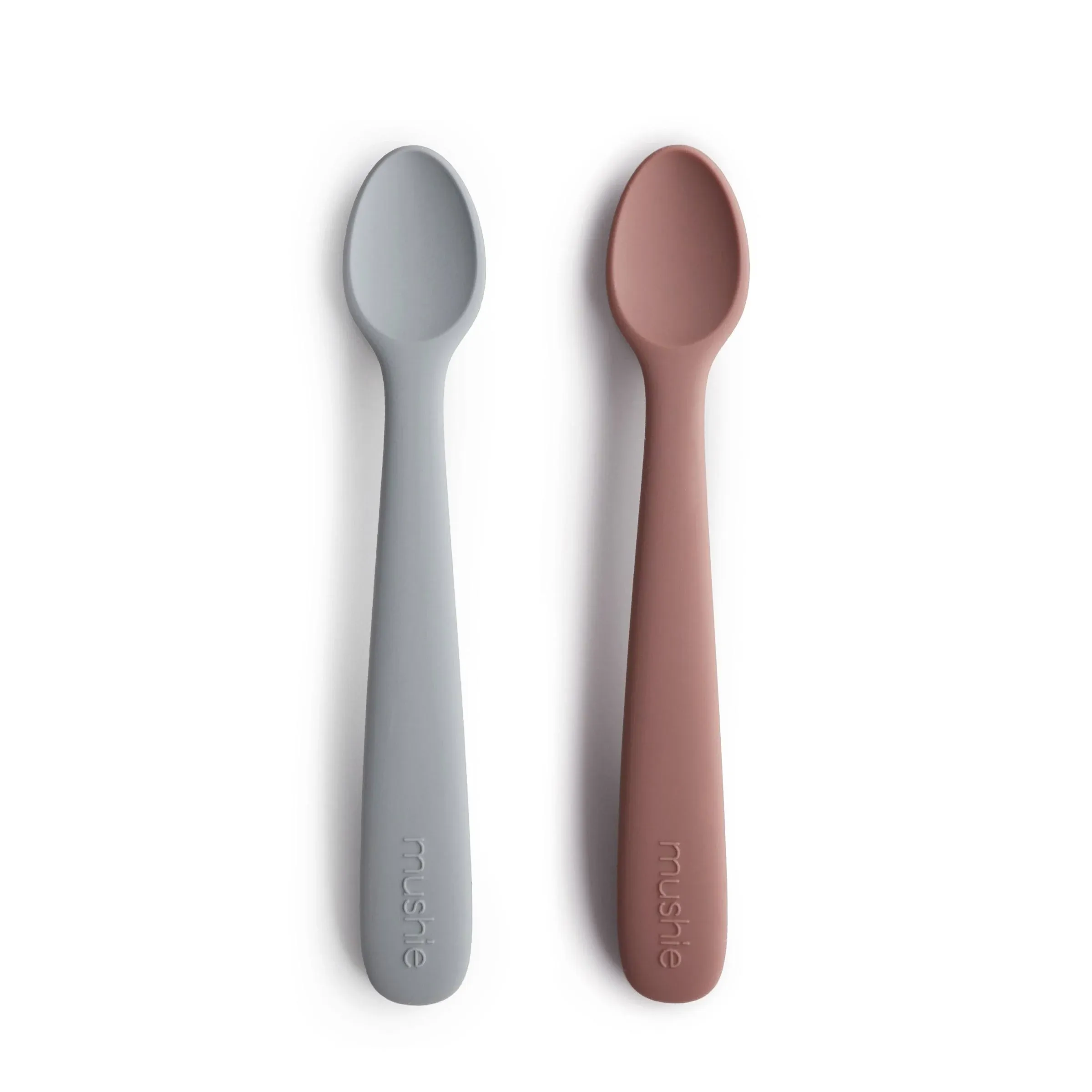 mushie Silicone Baby Feeding Spoons | 2 Pack (Stone/Cloudy Mauve)