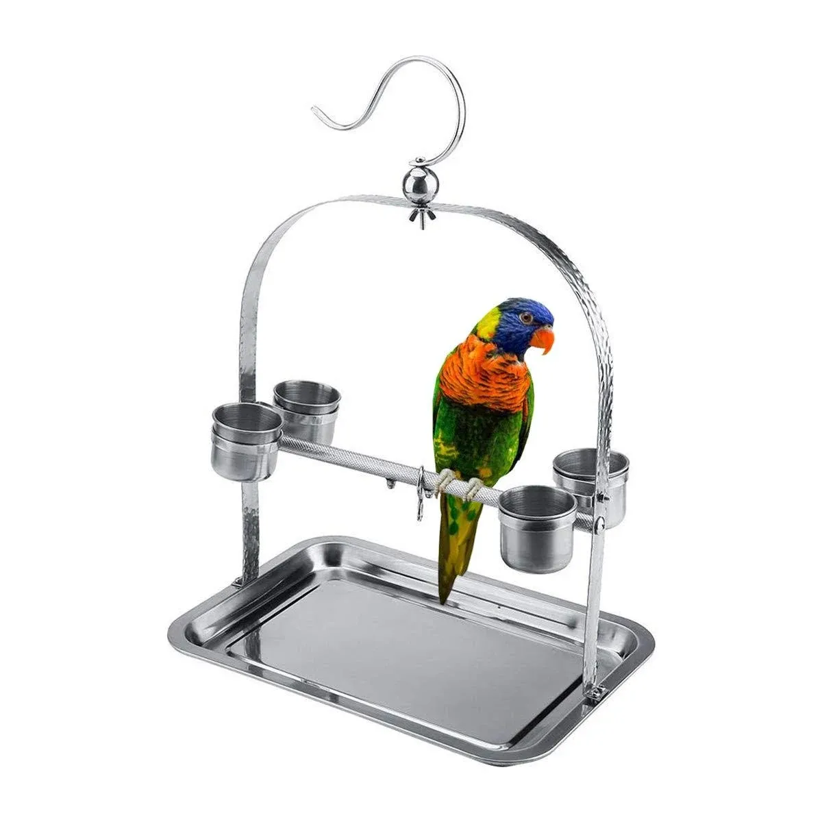 Bird Tabletop Perch Stand Stainless Steel Play Gym Playstand with Cups