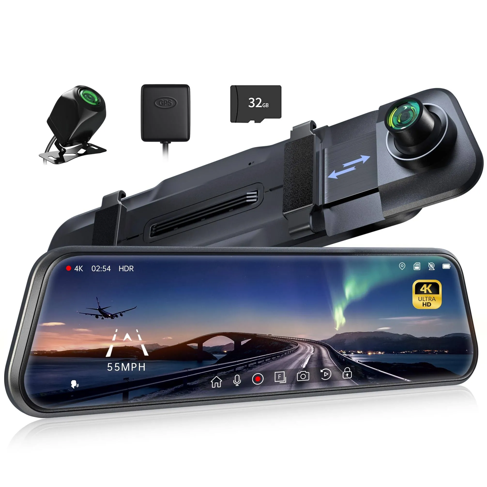 Pelsee P10 Pro 10 4K Mirror Dash Cam, Rear View Mirror Camera Smart Driving ...