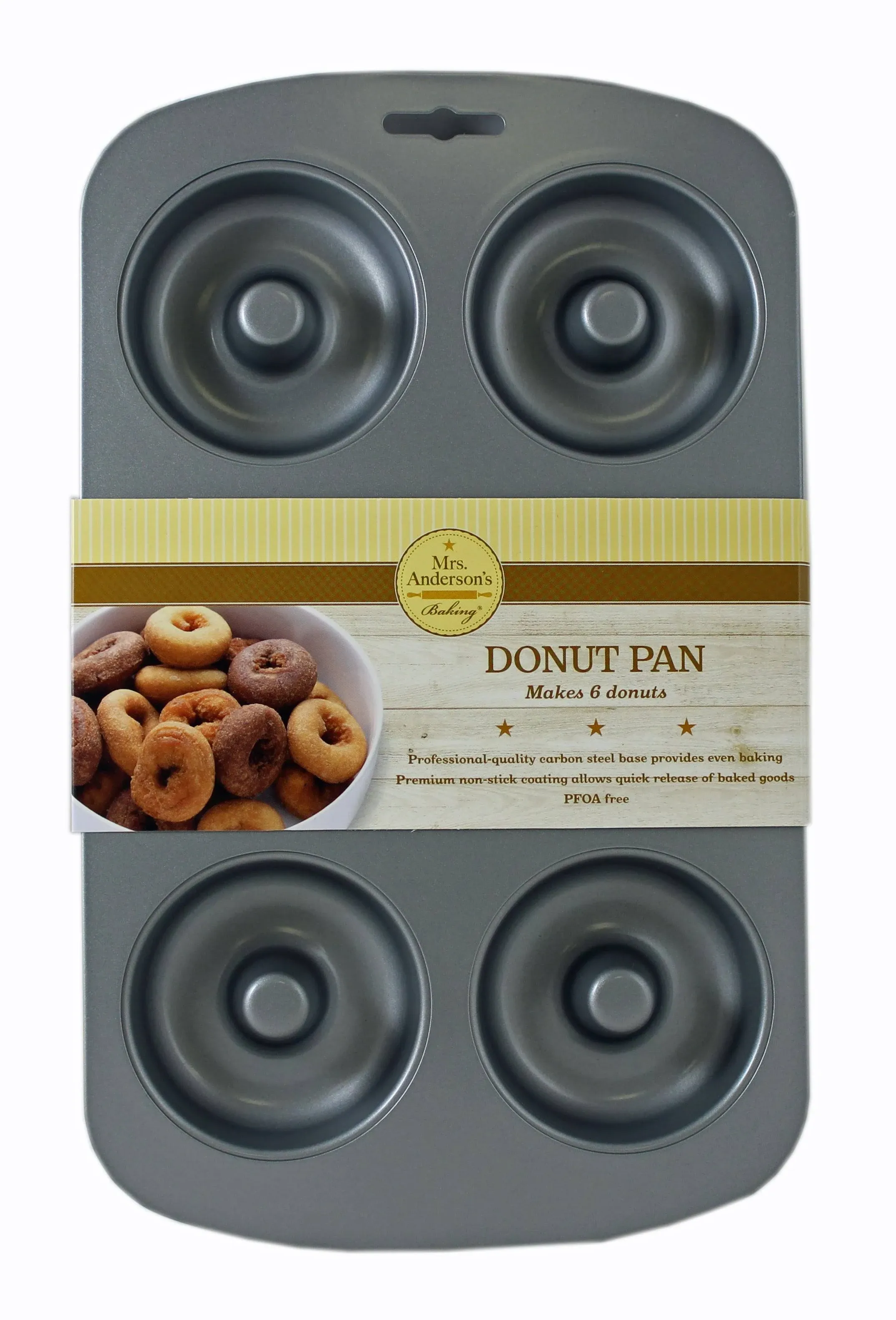 HIC Donut Pan, 6 cup, 10-1/2in. x 7in.,carbon steel with non-stick coating, PFOA free