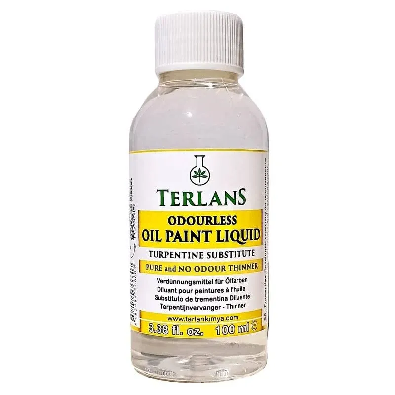 TERLANS Oil Paint Thinner, 100 ml (3.38 Fl. Oz.) Completely Odorless Liquid/Art Paint Brush Cleaner/Degreaser/Turpentine Substitute