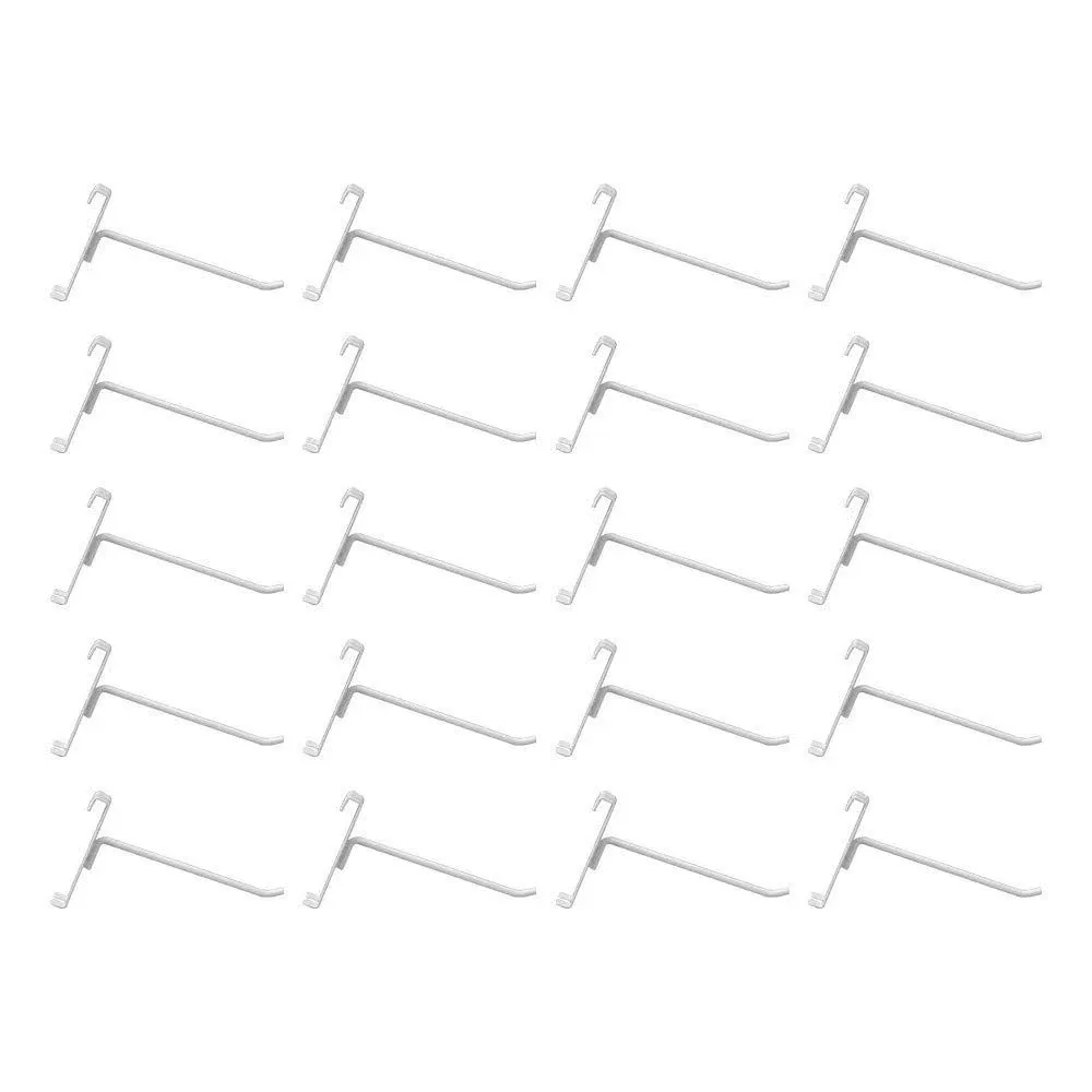 20 Pc GLOSS WHITE 6" Long Gridwall Hooks Grid Panel Display Wire Metal Hanger Retail Store