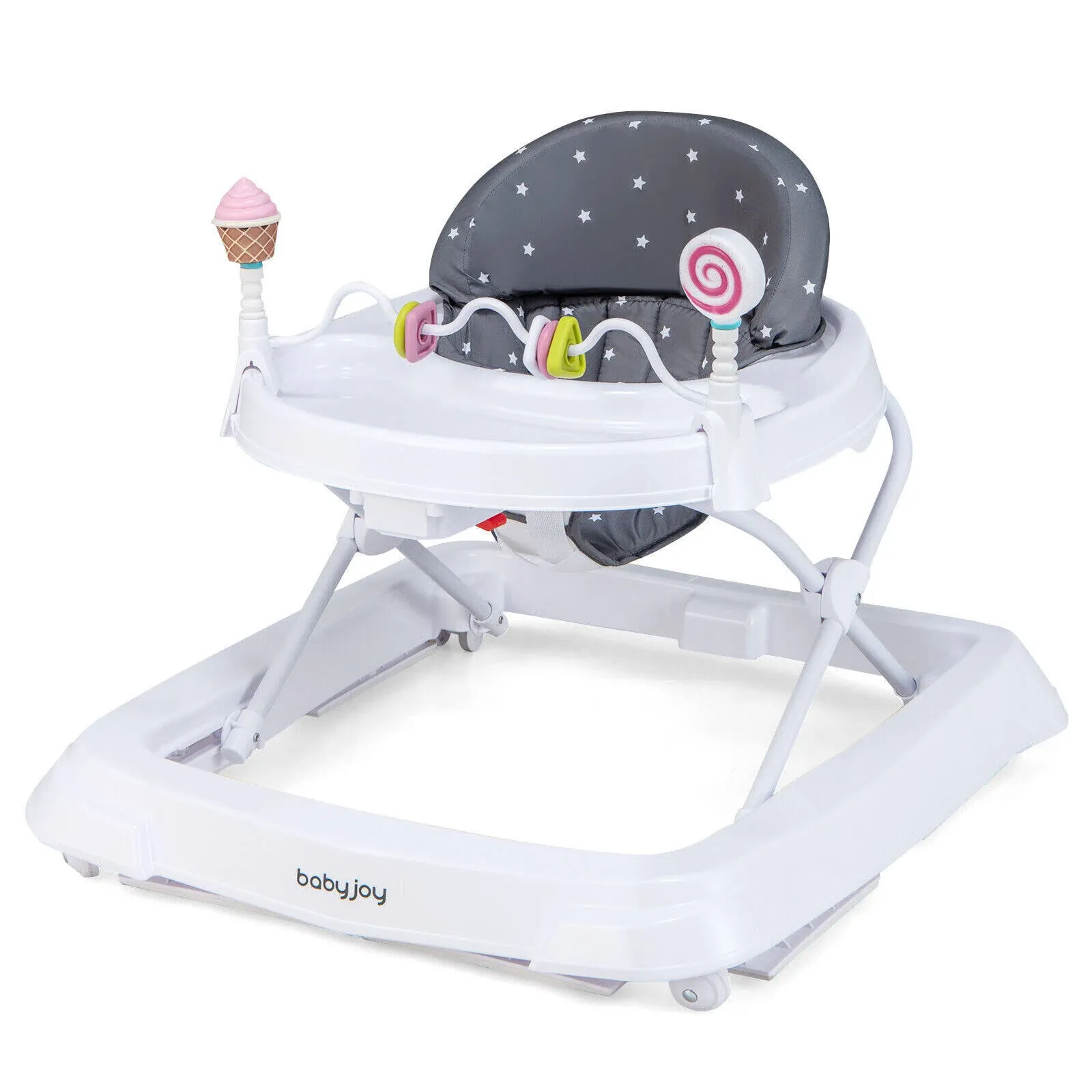 Foldable Baby Activity Walker w/  Adjustable Height&amp; Detachable Seat Cushion