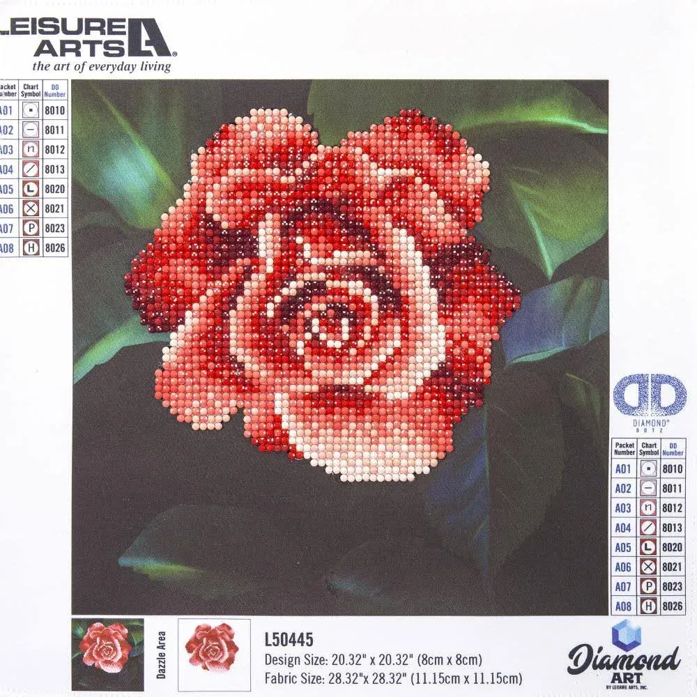 Diamond Art Kit 8"x 8" Beginner Red Rose