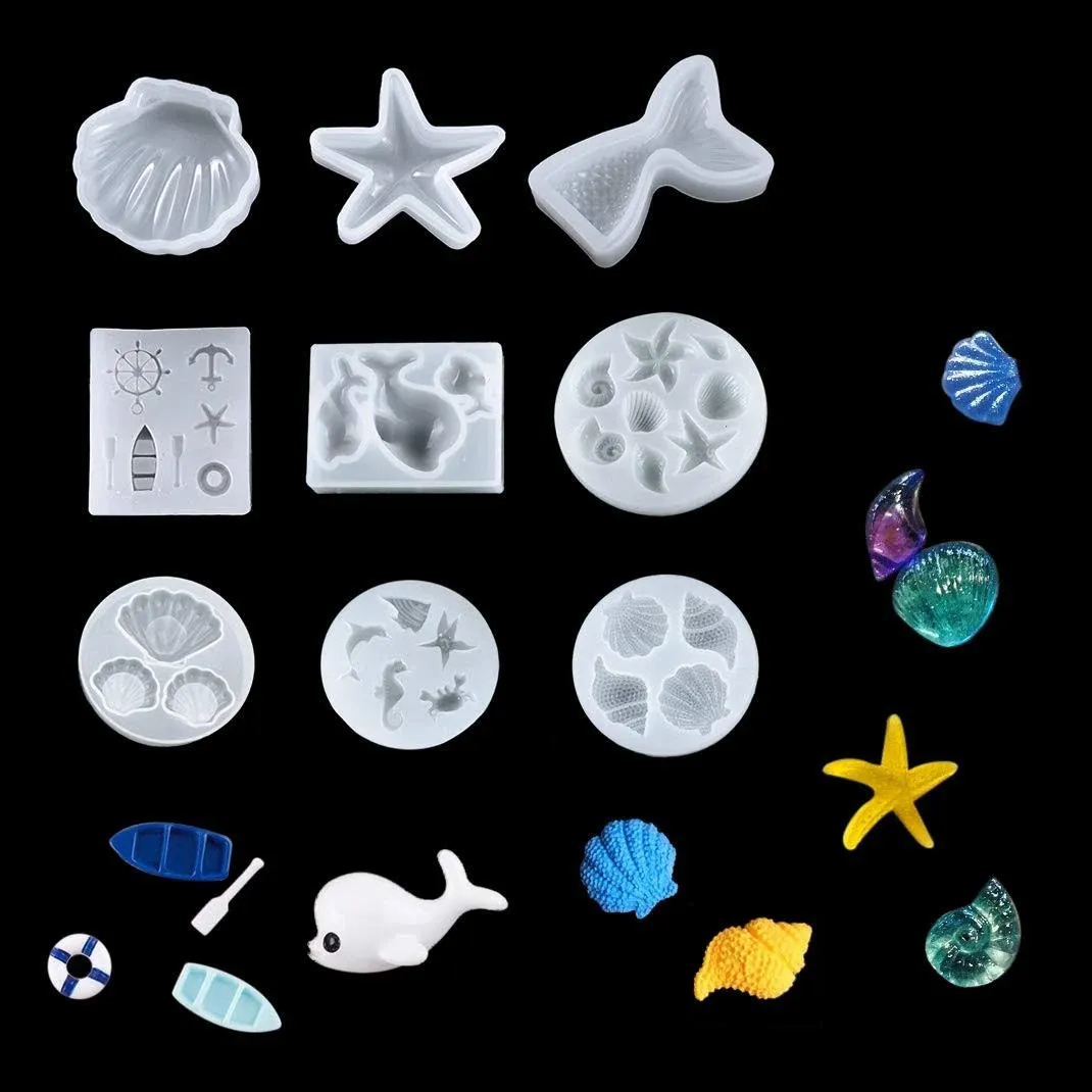 iSuperb 9 Pcs Ocean Style Resin Molds Creative Jewelry Pendant Molds Fish Tail ...