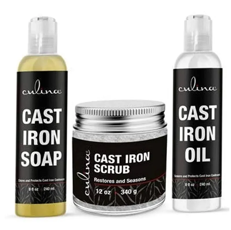 Culina Supreme Cast Iron Care Set: Restoring Scrub, Cleaning Soap & Conditioning ...