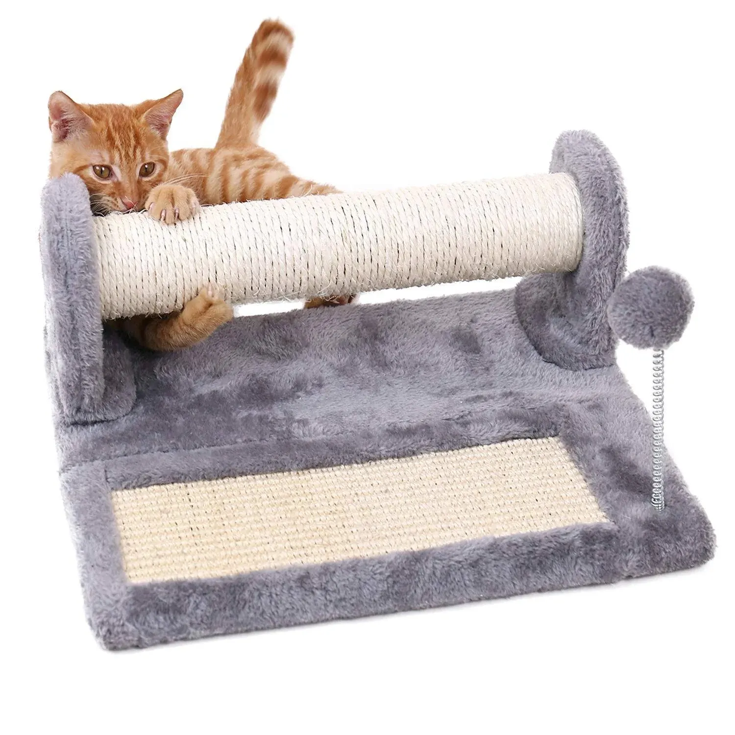 PAWZ Road Cat Scratching Post Bed, 19” Small Cat Tree Tower with Cat Scratcher Pad Large Top Removable Bed with Play Ball Great for Kittens and Cats