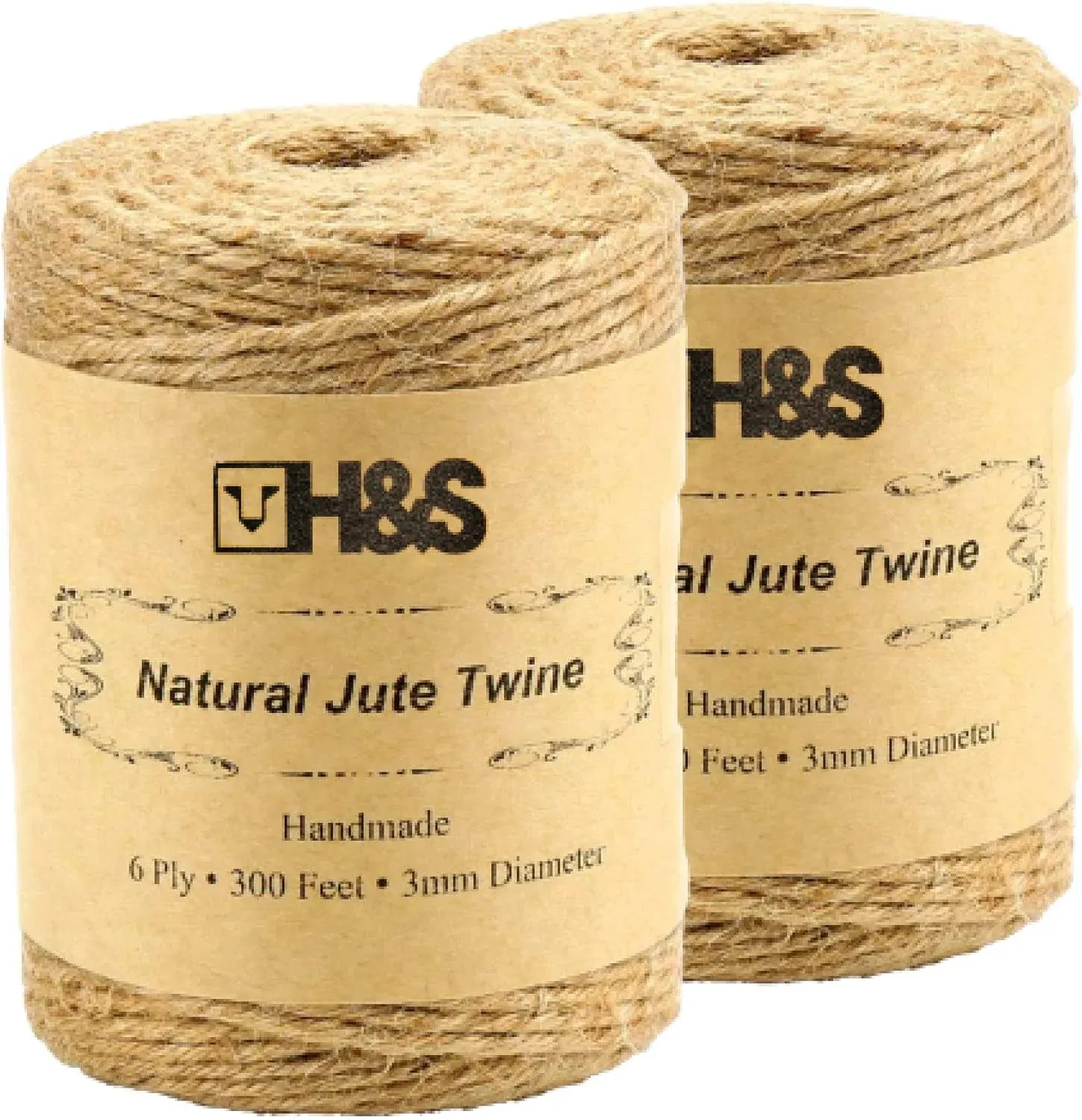 H&S Jute Twine String 600 Feet 6ply 3mm Thick Strong Natural Jute Rope Roll ...