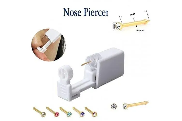 Nose Piercing Kit Nose Piercing Gun Disposable Safe Sterile Piercing Unit For Self Nose Studs Gold Color Piercing Gun Kit Tool Body Jewelry 1 Units (Colorful)