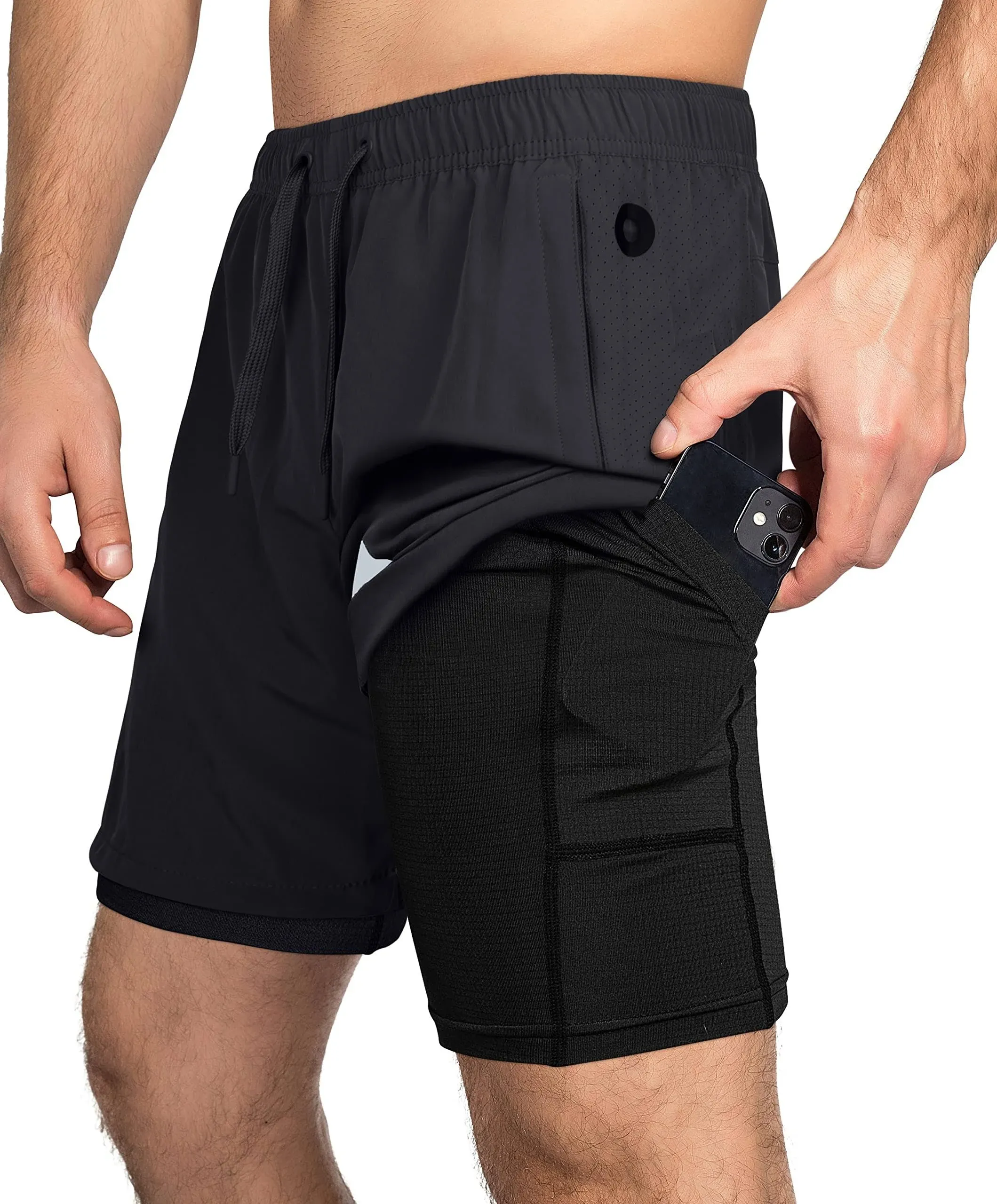 Zilpu Gym Shorts for Men, Lightweight Men's Athletic Workout Shorts, 2 in 1 with Zipper Pocket - 7 inch Inseam