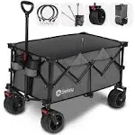 Sekey Collapsible Foldable Wagon with 220lbs Weight Capacity, Heavy Duty Folding Utility Garden Cart with Big All-Terrain Beach, Grey