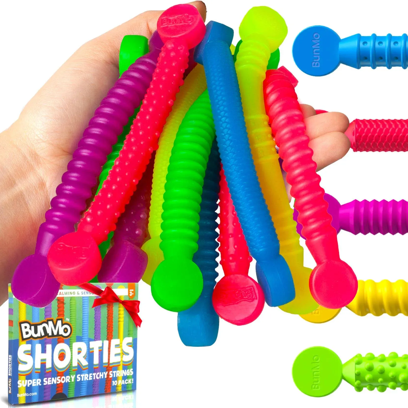 BUNMO Stocking Stuffers for Kids - Stretchy Sensory Strings - Stimulating & Addictive Sensory Toys for Kids - Stocking Stuffers for Boys and Girls - Non Mouthable Toy - Mini Sensory 10pk