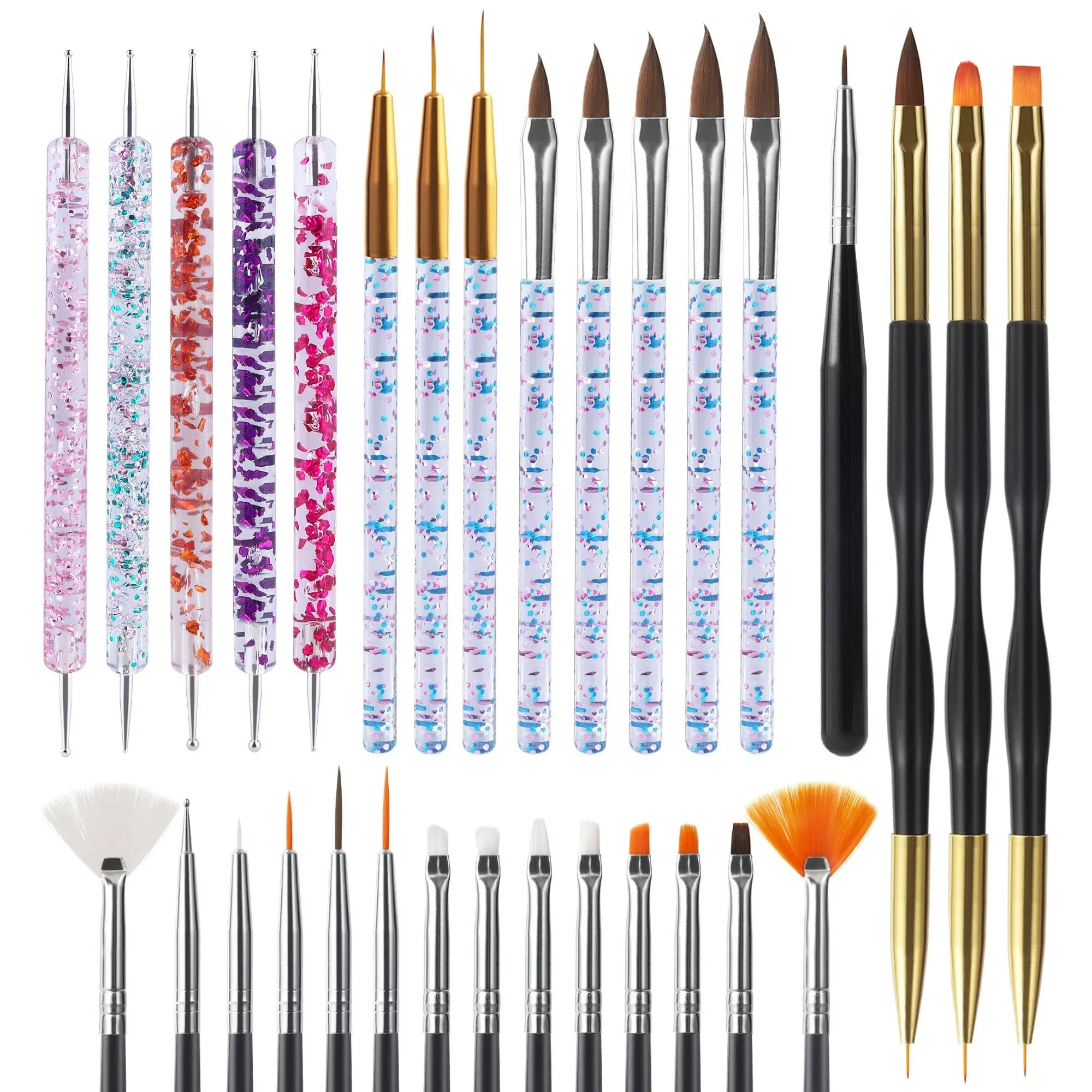 Artdone 31pcs Nail Art Brushes,Nail Art Tool Set,Nail Dotting Tools,Nail Dust Brush,Striping Nail Art Brushes for Long Lines,Nail Drawing Pen for