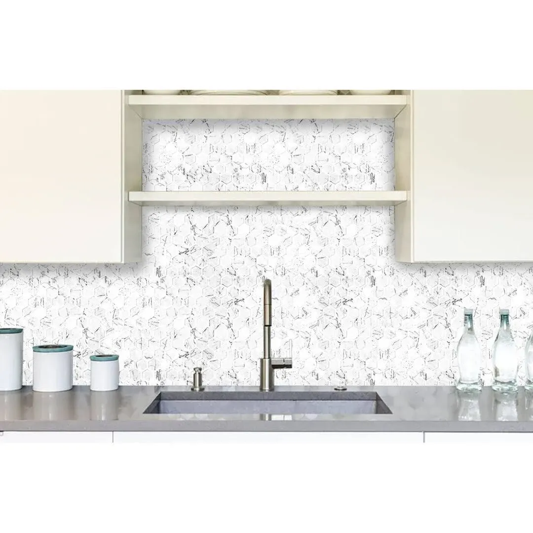 Parrotile Hexagon Mosaics Tile Carrara White Glass Mosaic for Wall Backsplash ...