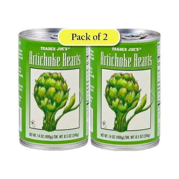 Trader Joe's Artichoke Hearts, Packed in Water, 14oz/400gr (Pack of 2)