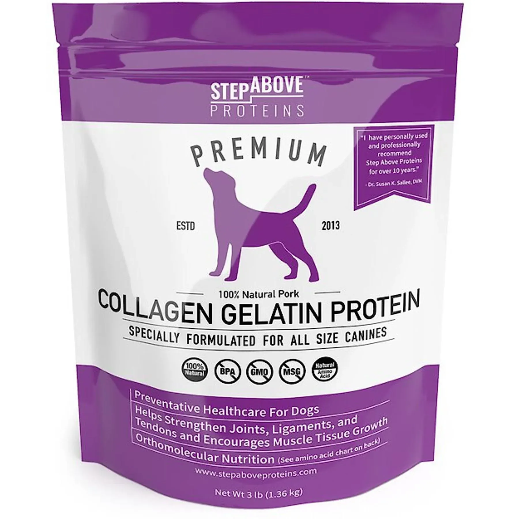 Step Above Proteins, Premium Collagen Gelatin Protein for Dogs, 3lb