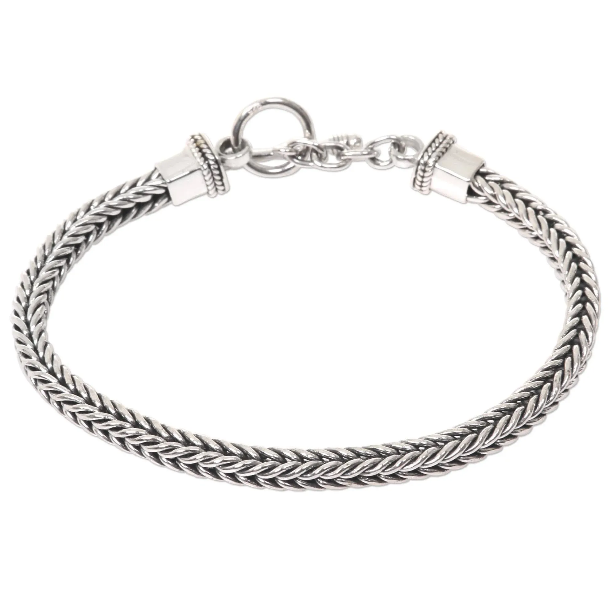 NOVICA .925 Sterling Silver Men's Chain Bracelet, 8"with Toggle Clasp, Dragon BR