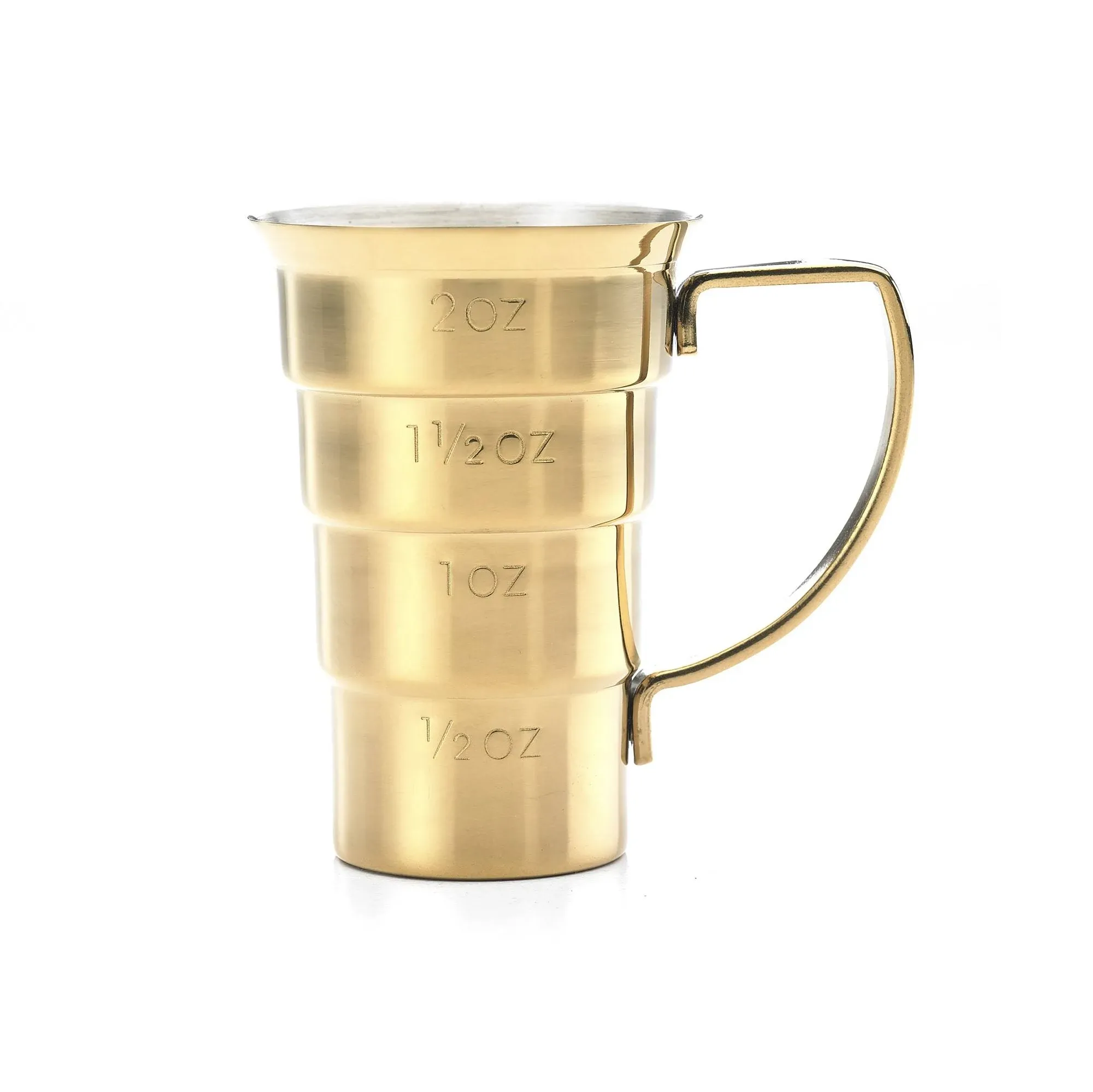 M37108GD Mercer Culinary Stepped Jigger w/Handle, Gold Plated, 2 oz.